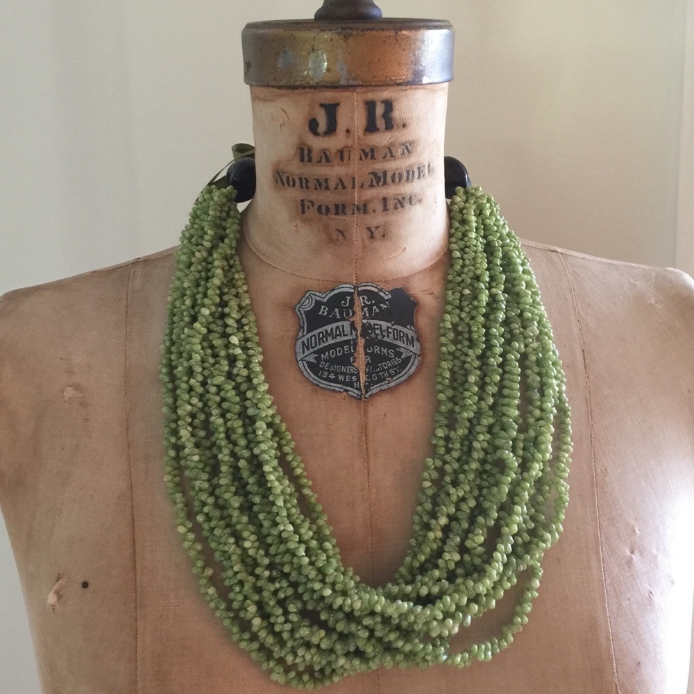 Shell peridot green multi strand necklace